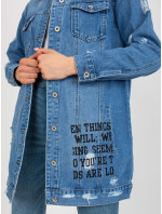 Modrá dlhá džínsová bunda s potlačou
