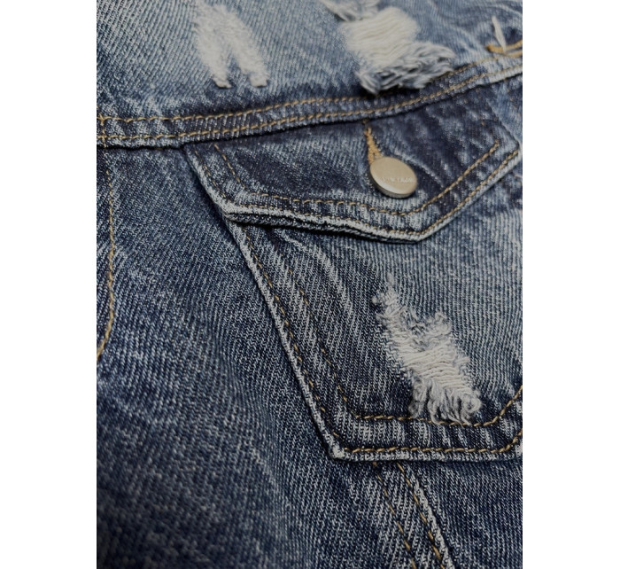 Svetlomodrá dlhá džínsová bunda s roztrhaním (POP7110-K)