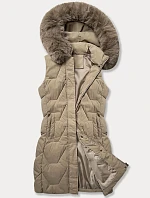Dámska bunda bez rukávov s kožušinou na kapucni J Style béžová (16M9172-62)