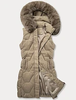 Dámska bunda bez rukávov s kožušinou na kapucni J Style béžová (16M9172-62)