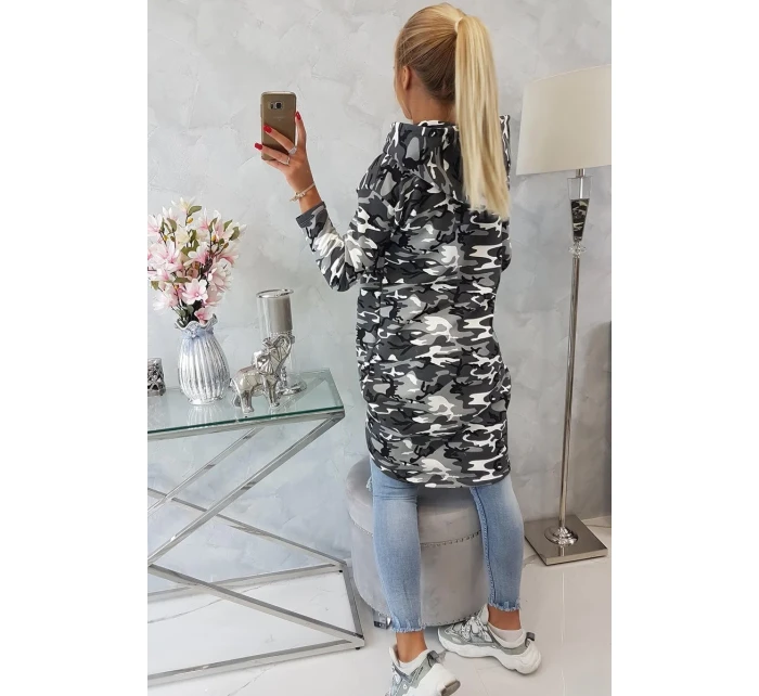 Mikina s dlhým chrbtom moro grey+black