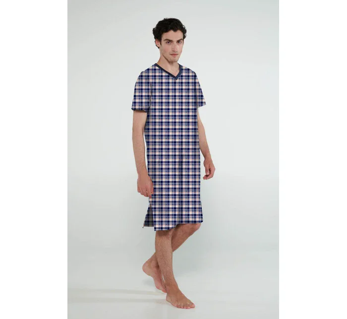 Vamp - Bavlnená kockovaná pánska nočná košeľa 20624 - Vamp Vamp - Bavlnená kockovaná pánska nočná košeľa 20624 - Vamp