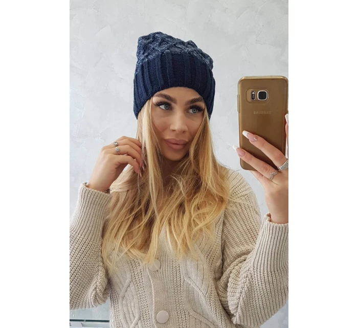 Milano fleecová čiapka K203 navy blue melange+green Milano fleecová čiapka K203 navy blue melange+green