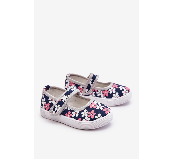 Dziecięce Baleriny W Kwiatuszki Granatowo-Szare Noah Dziecięce Baleriny W Kwiatuszki Granatowo-Szare Noah
