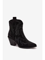 Ocieplane Damskie Botki Kowbojki Ze Zdobieniem Czarne Lelira Ocieplane Damskie Botki Kowbojki Ze Zdobieniem Czarne Lelira