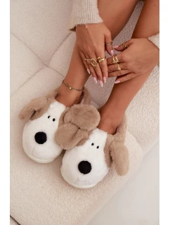 Dámske huňaté papuče s motívom psíka - béžové Faylen