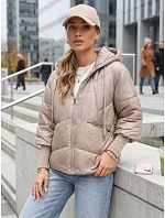 Krátká dámská prošívaná bunda s kapucí v barvě kamelové, FashionStreet TY5764 Krátká dámská prošívaná bunda s kapucí v barvě kamelové, FashionStreet TY5764