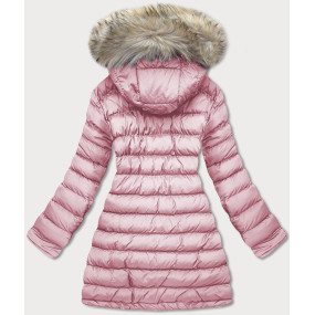 Tmavo modro-ružová obojstranná dámska zimná bunda s kapucňou (W631)