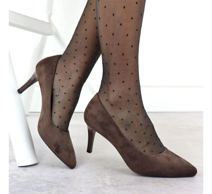 Dámské čokoládové semišové lodičky na jehlovém podpatku Sergio model 21906220 - LEONE