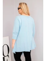 Dámská bavlněná blůza Plus Size s asymetrickým lemem a výřezy modrá