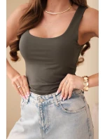 Dámská halenka na ramínkách s výstřihem tmavě khaki