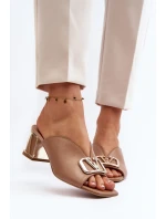 Eleganckie Klapki Damskie Na Obcasie Laura Messi 2771 Beżowe