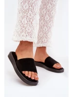 Klapki Damskie Na Platformie Z Eko Zamszu Czarne Jorina Klapki Damskie Na Platformie Z Eko Zamszu Czarne Jorina