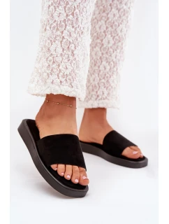 Klapki Damskie Na Platformie Z Eko Zamszu Czarne Jorina