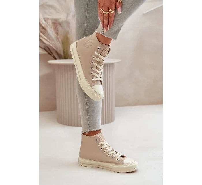 Dámske zateplené tenisky z eko kože Beige Big Star