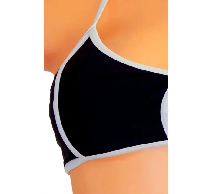 Dámske plavky dvojdielne sexi bikiny Sultry polstrované košíčky zdobené bielymi lemami čierne - Čierna - OEM