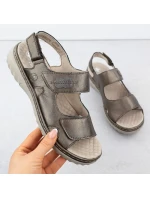 Dámské kožené hnědé sandály model 21904849 na suchý zip - Rieker Dámské kožené hnědé sandály model 21904849 na suchý zip - Rieker