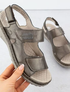 Dámske hnedé kožené sandále Rieker 60462-90 so suchým zipsom