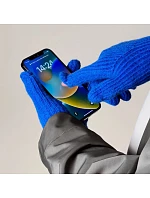 Pletené rukavice na telefón s výrezom na prst - modré