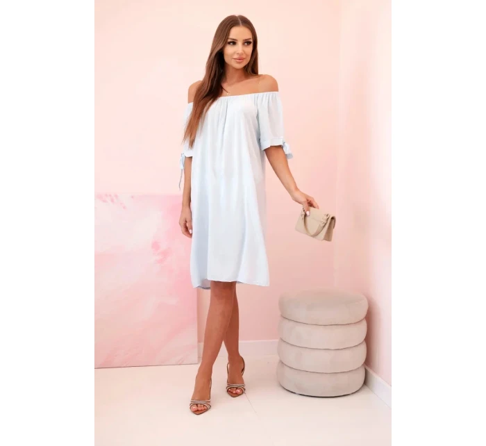 Dámské viskózové šaty s vázáním na rukávech modré Dámské viskózové šaty s vázáním na rukávech modré