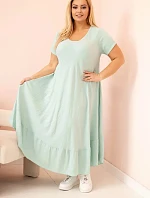 Dámske plus size šaty s krátkymi rukávmi a volánom z ľahkej viskózy mätovej farby