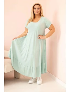 Dámske plus size šaty s krátkymi rukávmi a volánom z ľahkej viskózy mätovej farby