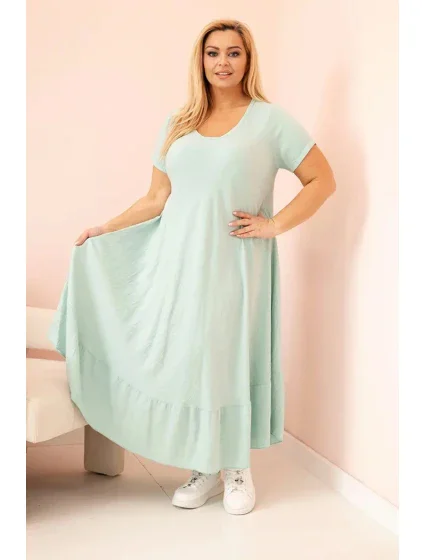 Dámské šaty plus size s krátkým rukávem a volánem z lehké viskózy mátová