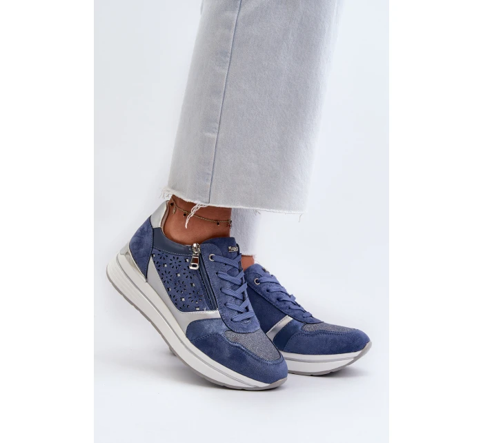 Dámské tenisky na platformě s ažurovým vzorem a  Modré model 21656776 - Inblu