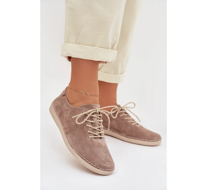 Dámské polobotky z přírodního semiše model 22013896 tmavě béžové - S.Barski Dámské polobotky z přírodního semiše model 22013896 tmavě béžové - S.Barski