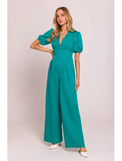 model 20970764 Kombinéza s puff rukávy tyrkysová - Moe