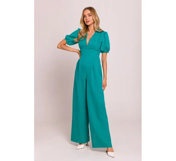 model 20970764 Kombinéza s puff rukávy tyrkysová - Moe
