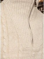 Pánsky sveter so stojacím golierom béžovej farby FashionStreet WX2327