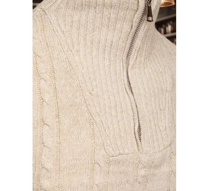 Pánsky sveter so stojacím golierom béžovej farby FashionStreet WX2327