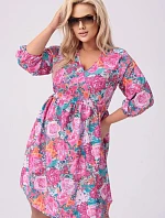 Ružové a zelené letné kvetinové šaty (8276)