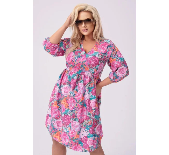 Ružové a zelené dámske letné kvetinové šaty (8276) Ružové a zelené dámske letné kvetinové šaty (8276)