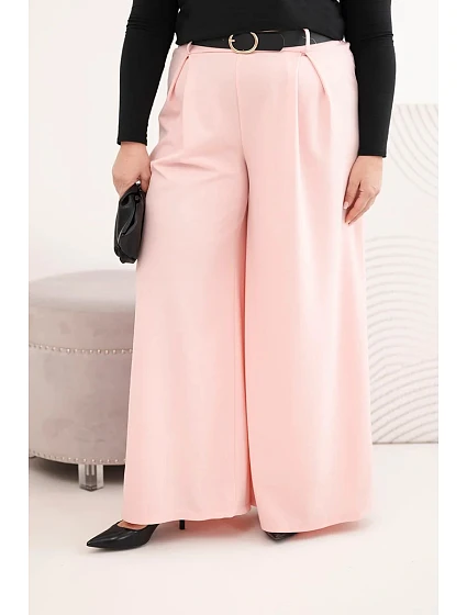 Dámske Plus veľkosť široké nohavice s opaskom Powder Pink