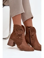 Botki Damskie Ażurowe Z Naturalnego Zamszu Na Słupku Zazoo 3690 Brązowe