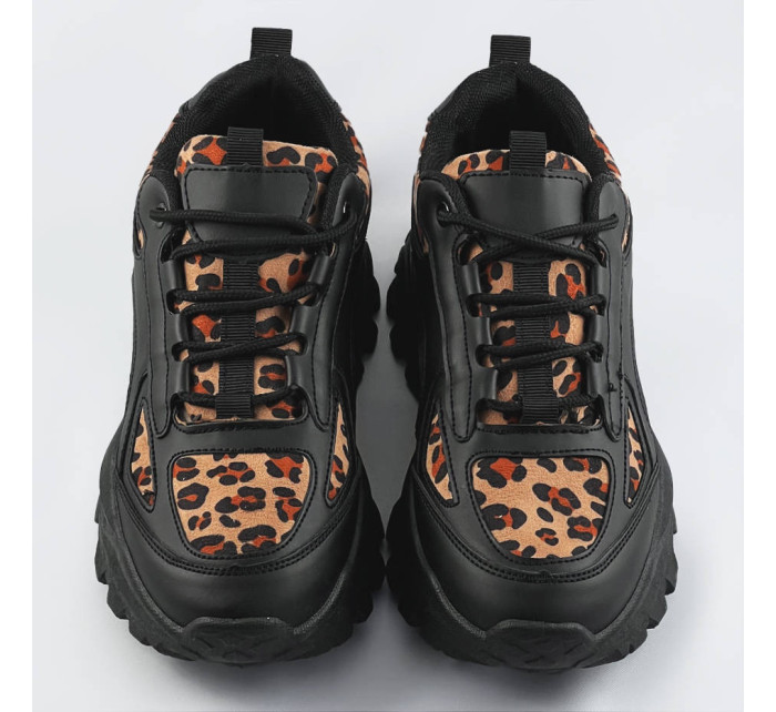 Čierne dámske športové topánky so vsadkami s panterím vzorom (6370)