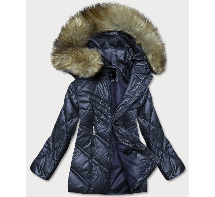 Tmavomodrá dámska prechodná bunda s kapucňou (H-97-1)