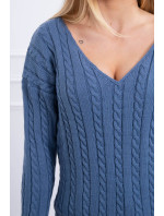 Pletený sveter s véčkovým výstrihom z džínsoviny
