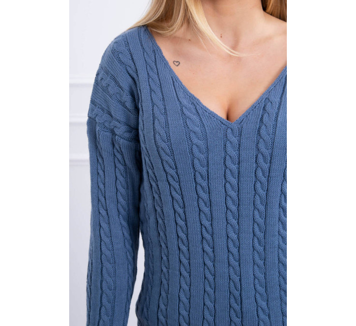 Pletený sveter s véčkovým výstrihom z džínsoviny