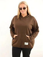 Dámska mikina z viskózy vo veľkosti plus size s kapucňou a klokaním vreckom, hnedá Dámska mikina z viskózy vo veľkosti plus size s kapucňou a klokaním vreckom, hnedá