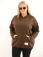 Dámska mikina z viskózy vo veľkosti plus size s kapucňou a klokaním vreckom, hnedá