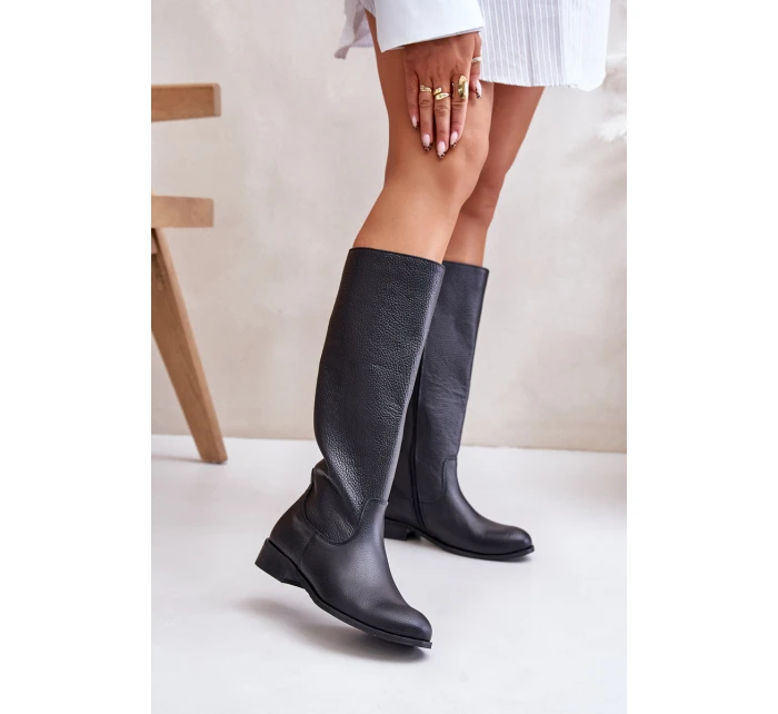 Kožené dámské kozačky do  na zip Lewski černé model 21672660 - Zazoo