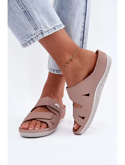 Dámske kožené papuče na suchý zips Inblu Dirty pink