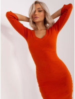 Tmavo oranžové rebrované základné šaty Kim RUE PARIS
