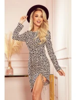 Asymetrické dámske šaty s panterovým vzorom, nariasením a záložkami 352-1