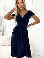 425-8 MATILDE Šaty s výstrihom a krátkymi rukávmi - GRANITE s trblietkami