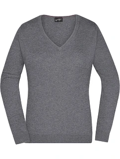 JN Dámský svetr s výstřihem do V 02.0 grey heather model 22487848 - Daiber