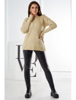 Svetr model 18970345 přes hlavu s módní vazbou béžový - K-Fashion